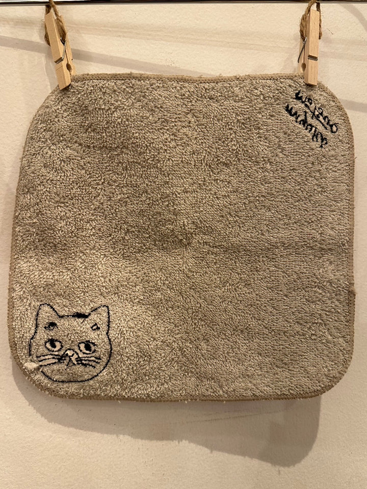 Matsuo Miyuki Embroidery Cat Towel Natural