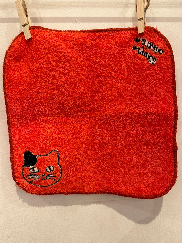 Matsuo Miyuki Embroidery Cat Towel Red